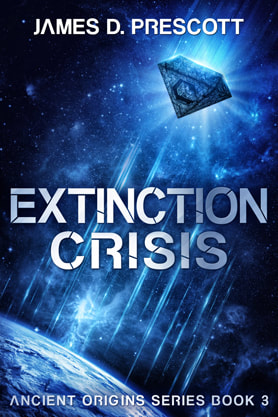 Thriller book cover design, ebook kindle amazon, James D Prescott, Extinction Crisis
