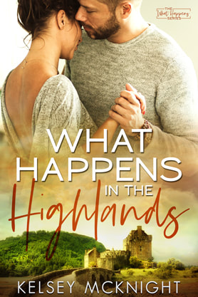 Contemporary Romance book cover design, ebook kindle amazon,  Kelsey McKnight,  What Happens in the Highlands