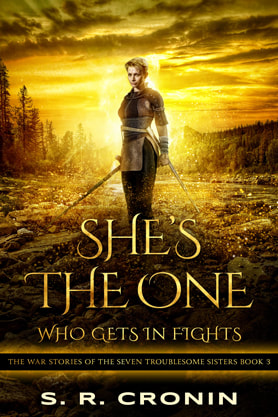 Epic fantasy book cover design, ebook kindle amazon, SR Cronin, Shes The One Who Gets In Fights