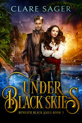 Fantasy romance book cover design, ebook kindle amazon, Clare Sager, Under Black Skies