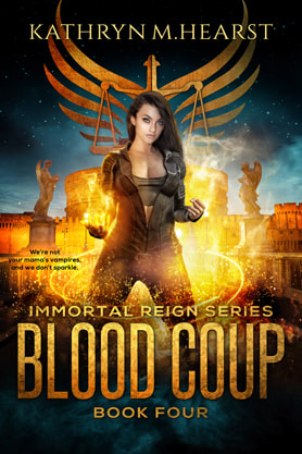 Urban Fantasy book cover design, ebook kindle amazon, Kathryn M Hearst, Blood Coup