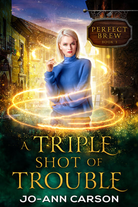 Cozy mystery book cover design, ebook kindle amazon, Jo-Ann Carson, A Triple Shot of Trouble
