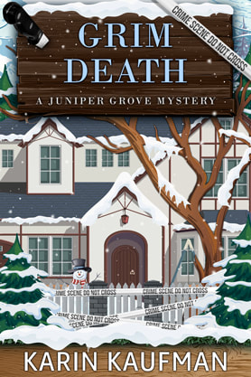 Cozy mystery book cover design, ebook kindle amazon, Karin Kaufman, Grim death