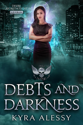 Urban Fantasy book cover design, ebook kindle amazon, Kyra Alessy, Debts and darkness
