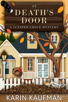 Cozy mystery book cover design, ebook kindle amazon, Karin Kaufman, Door