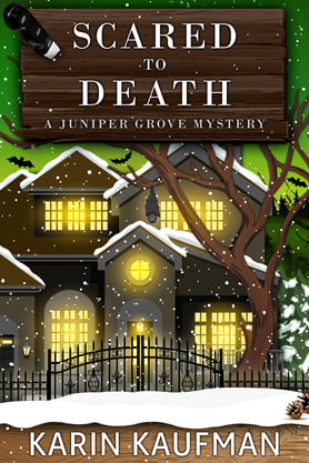 Cozy mystery book cover design, ebook kindle amazon, Karin Kaufman, Scared