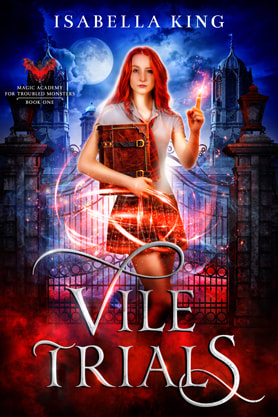 Fantasy book cover design, academy, college, ebook, kindle, Isabella King Vile Trials