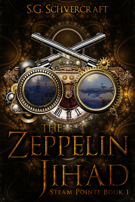 Steampunk book cover design, ebook kindle amazon, S G Schvercraft, Zeppelin