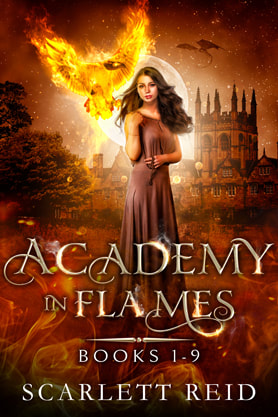 Young Adult (YA) Fantasy book cover design, ebook kindle amazon,Scarlett Reid, Academy in flames books 1-9